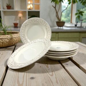 Matceramica Venice Cream Embossed 9 3/8” Salad Plates Rustic Portugal Set Of 6
